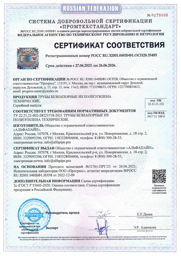 Сертификат соответствия техническим условиям ТУ 22.21.21-0020282237718-2021